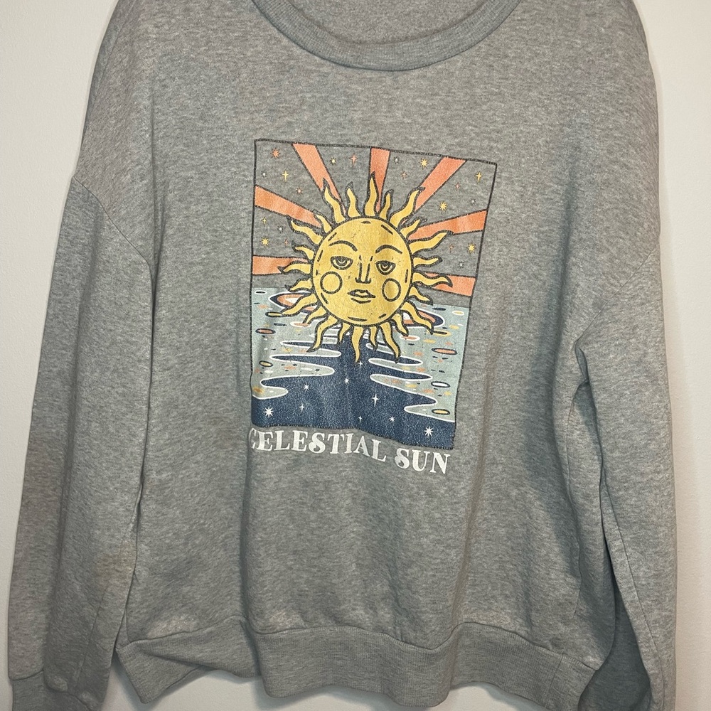 Gray Celestial Sun Graphic Long Sleeve